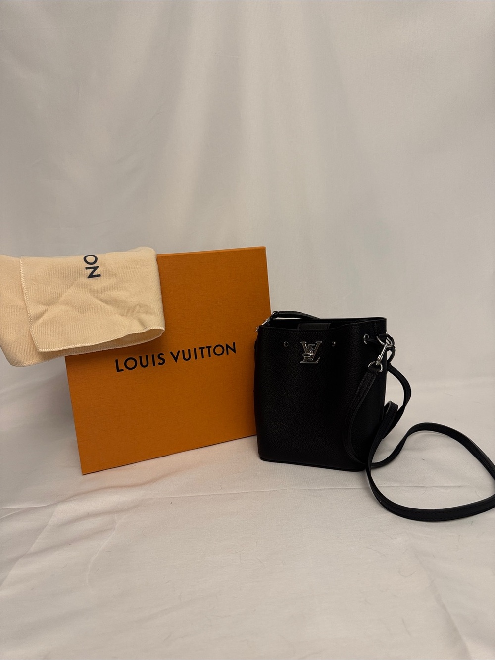 Louis Vuitton Black Nano Lockme Bucket Noir Crossbody Bag Silver Hardware